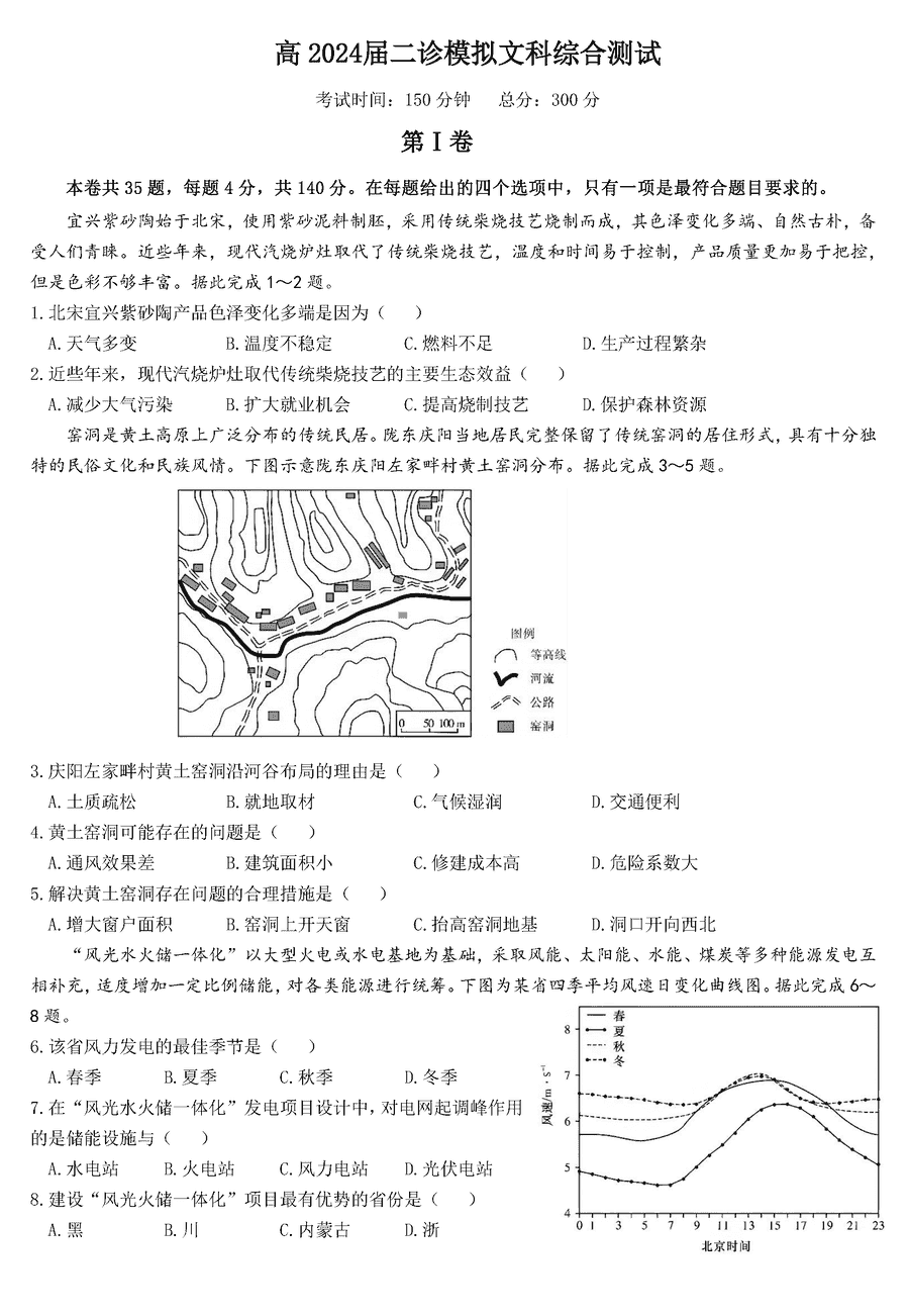 四川成都七中2024届高三下学期二诊模拟文综试卷及参考答案